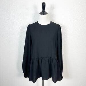Pomander Place NWT Black Carlota‎ Peplum Blouse Top Size X-Small